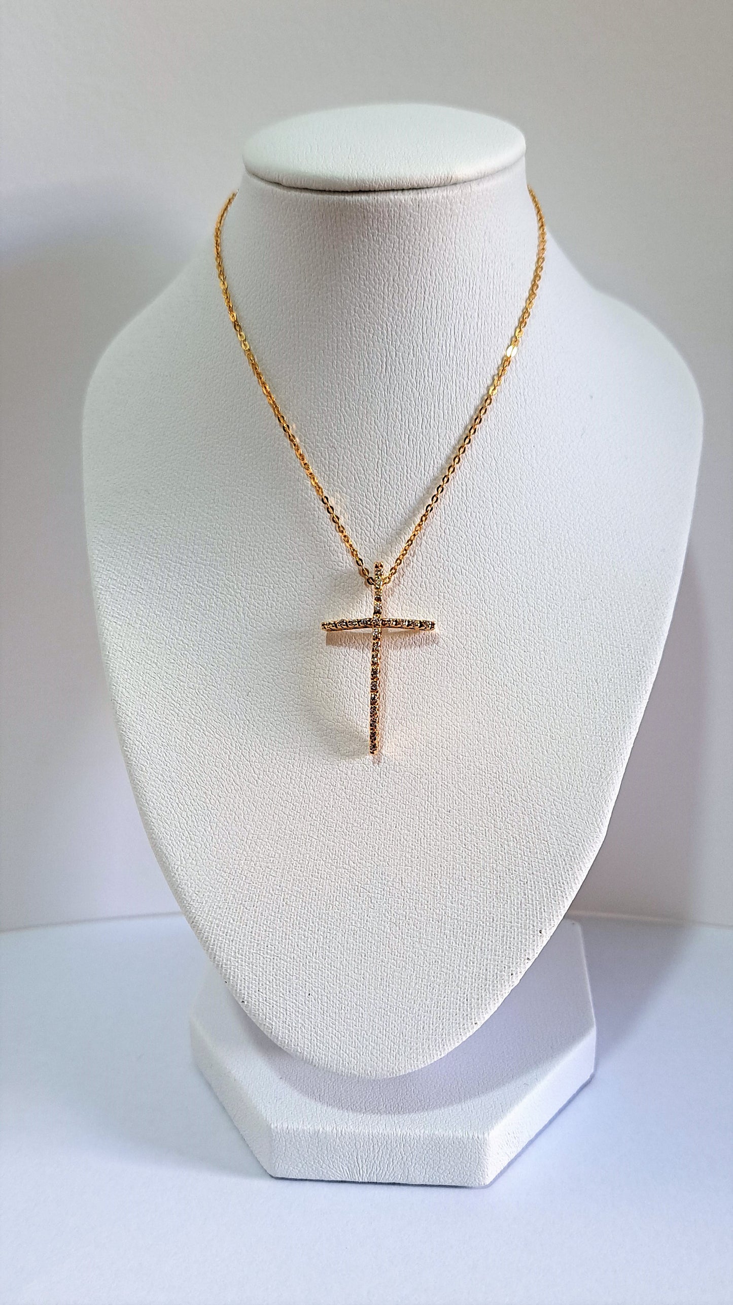 14k Yellow Gold Cross (curved) with zirkons