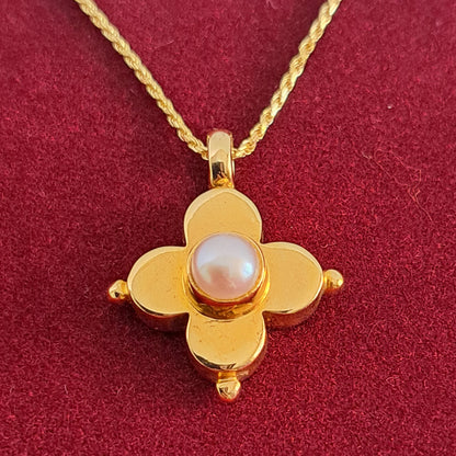 Handmade 18k gold cross with pearl