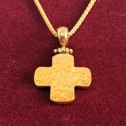 Handmade 18k gold cross-hammered