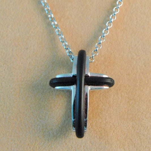 18K white gold cross with rubber