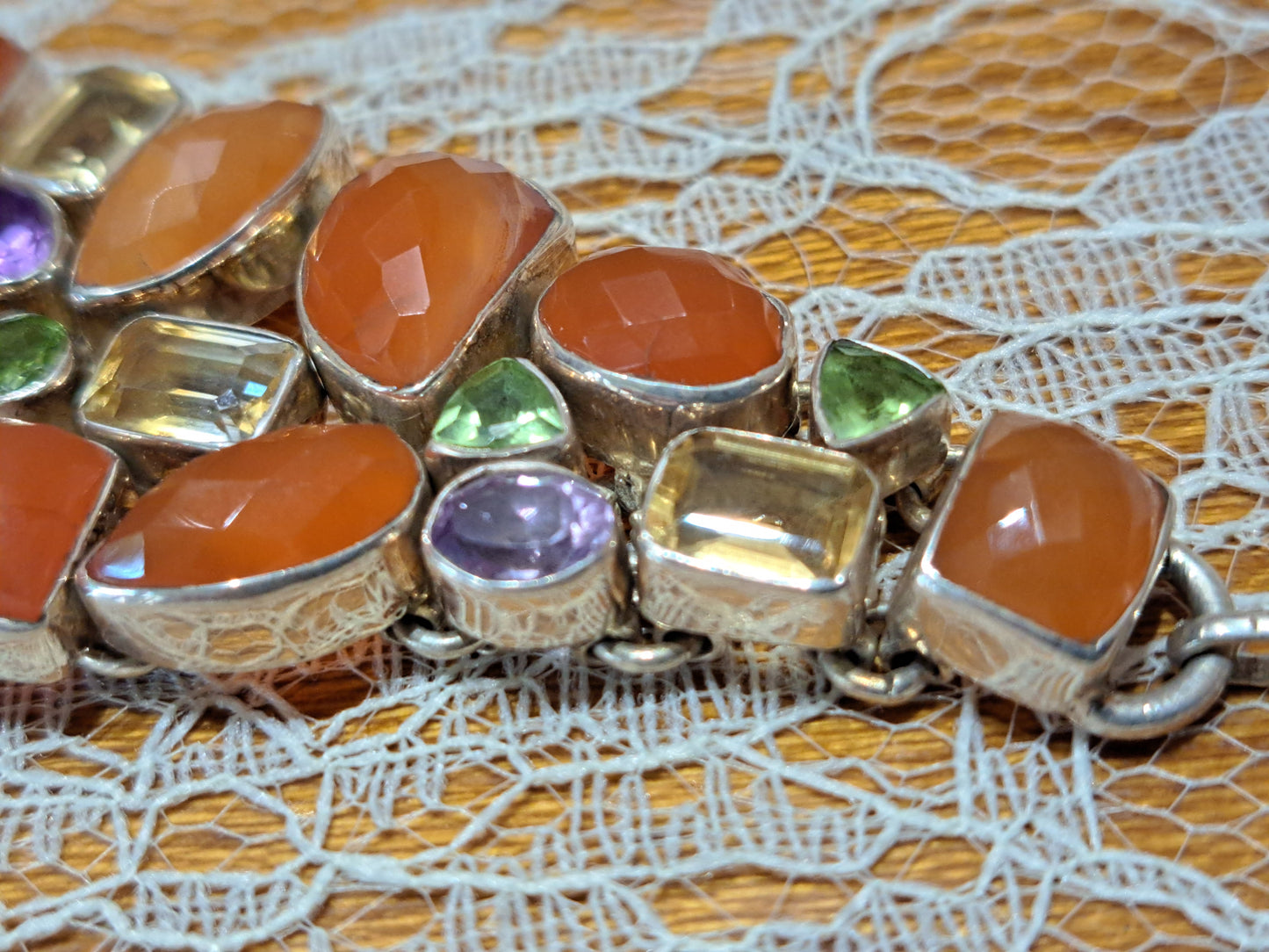 Handmade  multi color semi precious stones silver bracelet