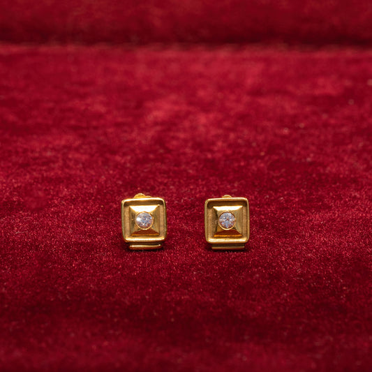 18Κ Gold  square earrings with diamonds