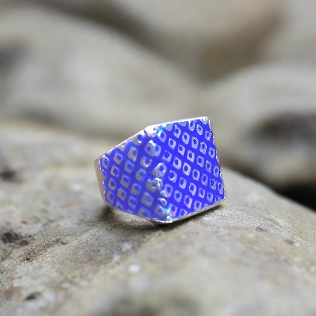 Sterling silver ring with blue enamel