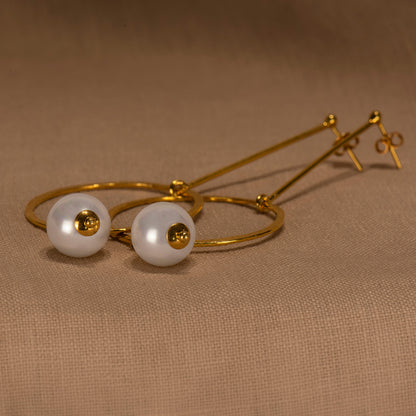 Gold plated round circles silver earrings with shellpearls