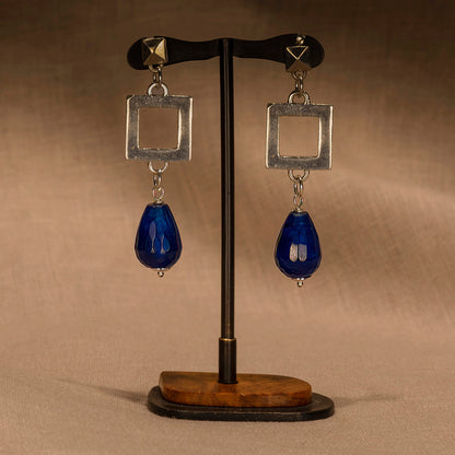 Square sterling silver earrings with blue agates