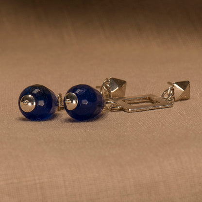 Square sterling silver earrings with blue agates