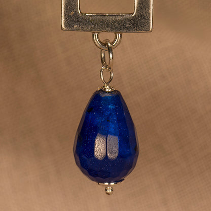 Square sterling silver earrings with blue agates