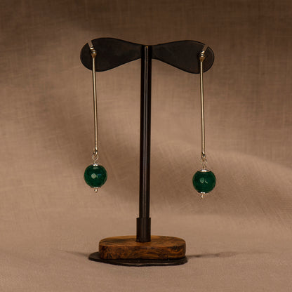 Silver earrings with  round green agates