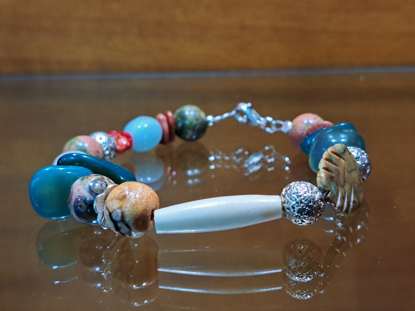 Handmade bracelet with semi precious stones and sterling silver