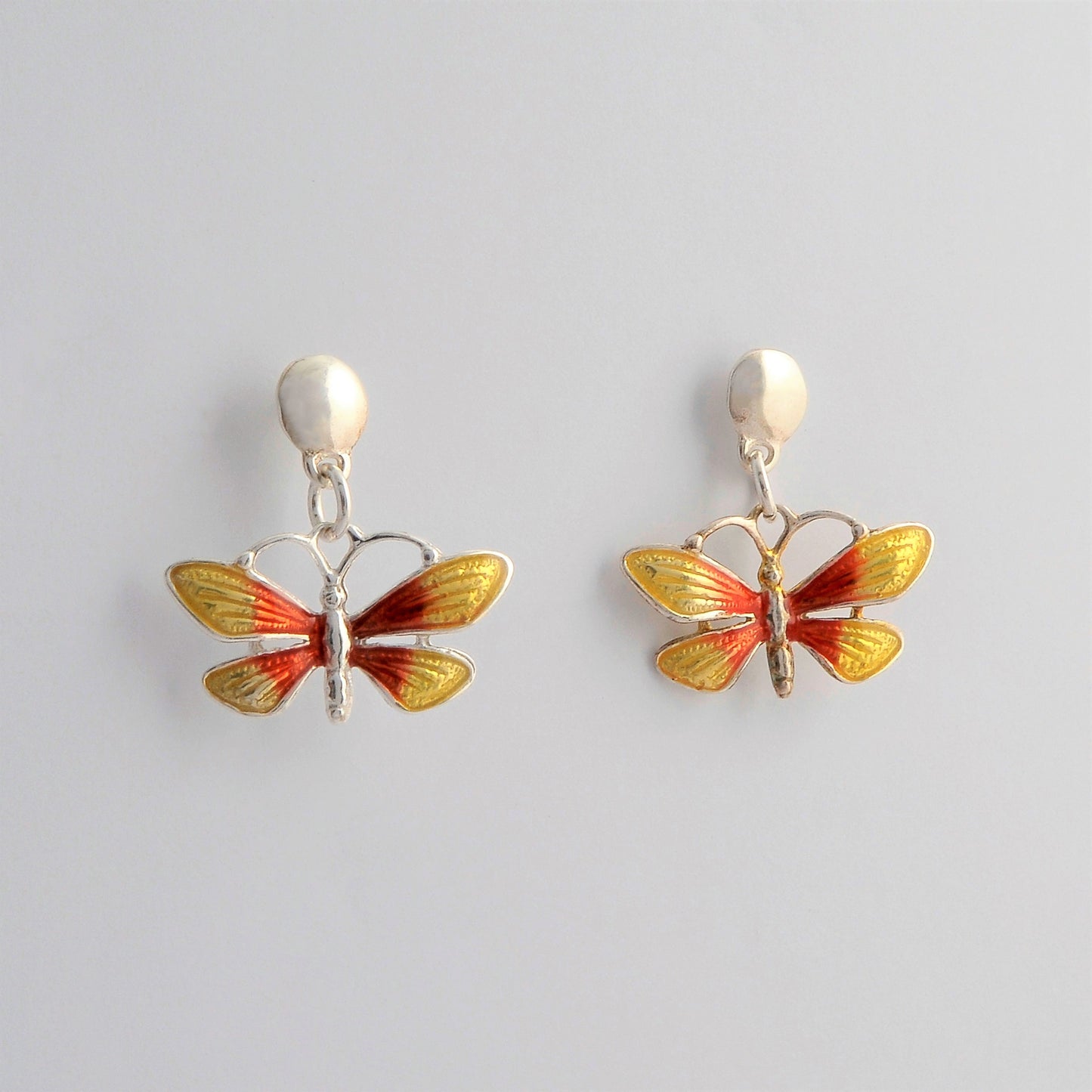 Orange- yellow butterflies silver earrings