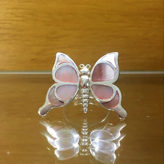 Butterfly silver ring with abalone