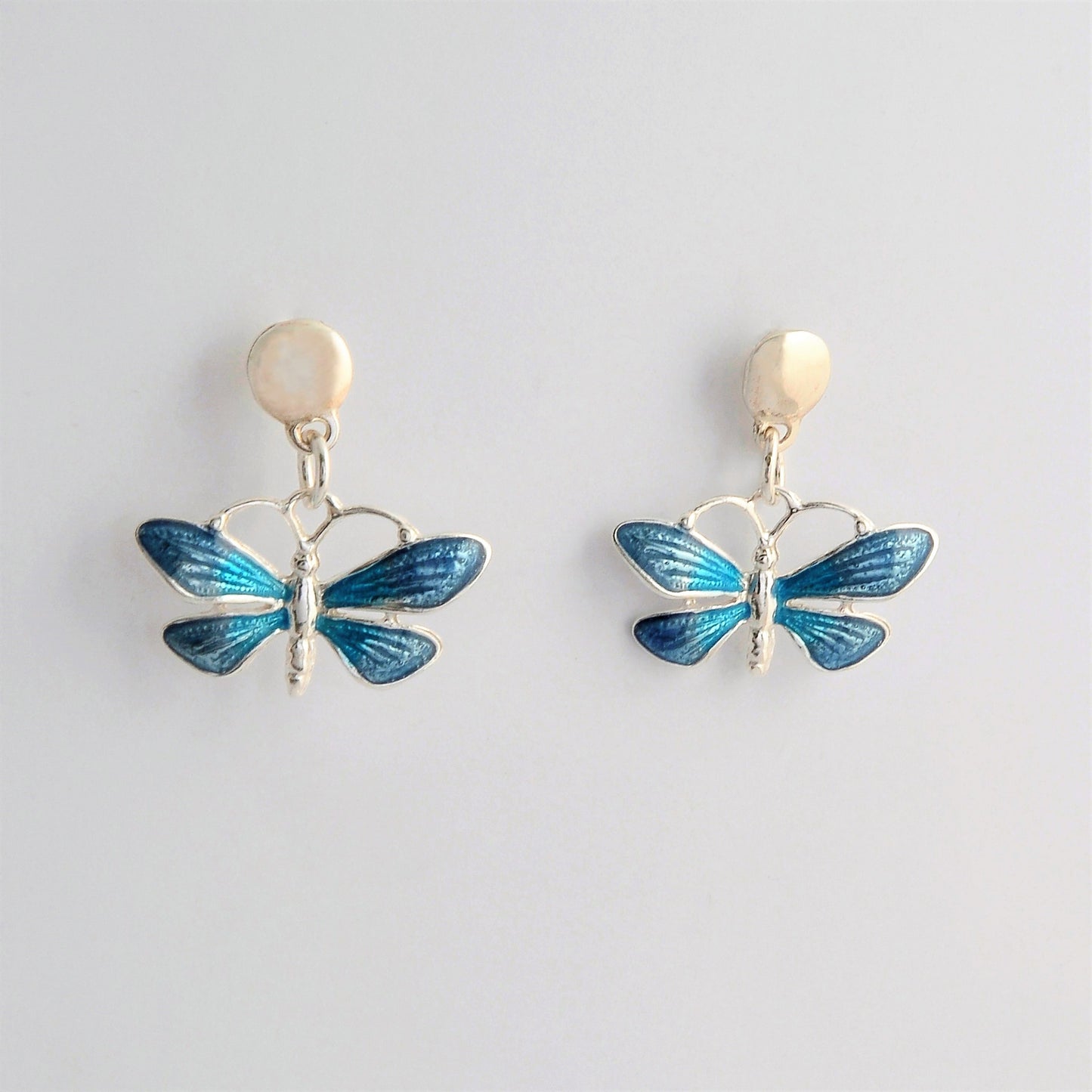Blue butterflies silver earrings.