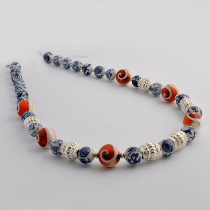 Tibetan Porcelain & Sterling Silver Necklace - Katerina Roukouna