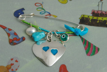 Handmade sterling silver -Baby boy heart lucky charm - Katerina Roukouna
