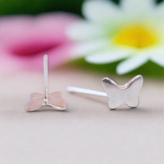 Tiny silver stud earrings-butterflies