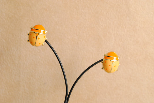 18k Gold earrings -Ladybirds -orange