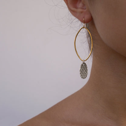 Double Oval Textured  sterling silver Earrings 