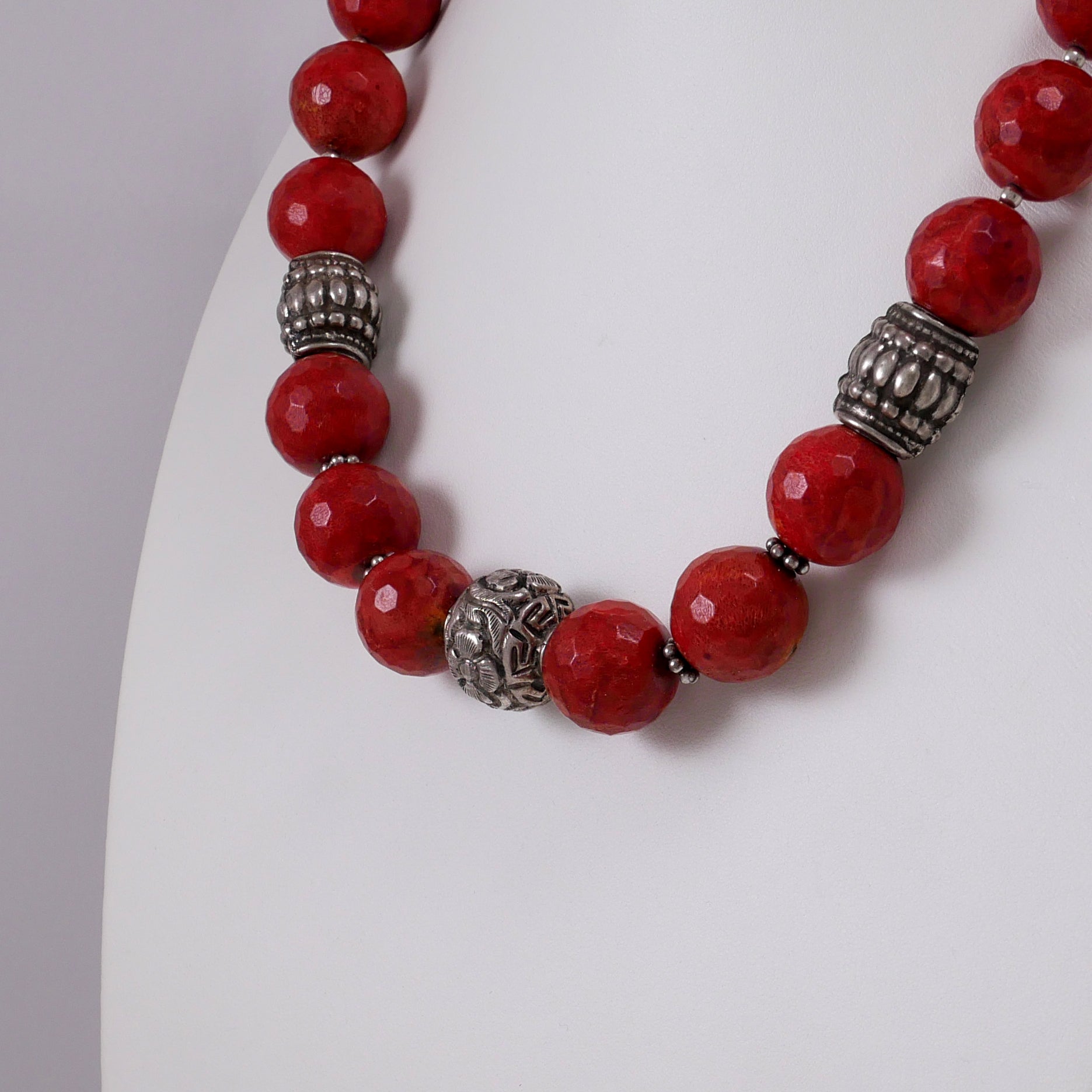 Ethnic Style Corals and Sterling Silver Necklace - Katerina Roukouna