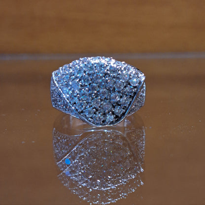 Folded sterling silver ring with zirkons