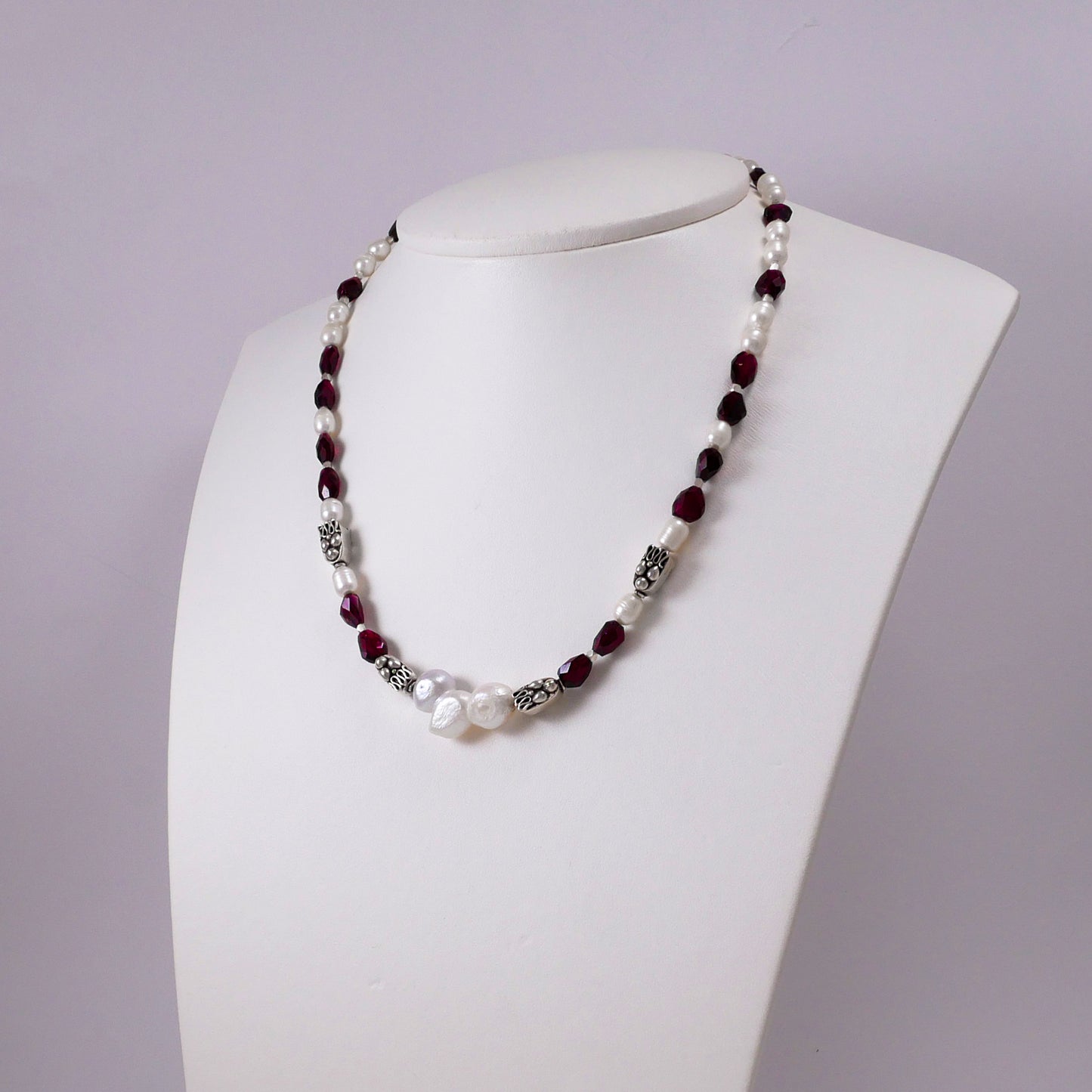 Garnets, Pearls, and Sterling Silver Necklace - Katerina Roukouna