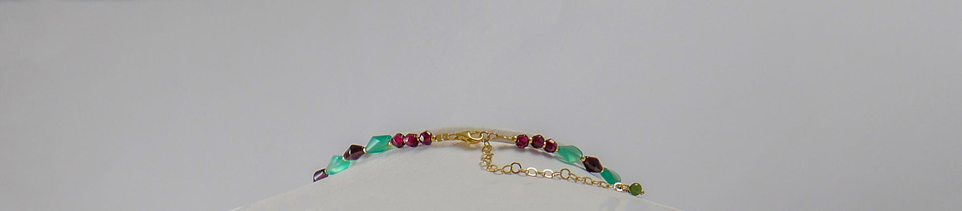 Green Agates, Garnets, Pearls & Gold Plated Silver Necklace - Katerina Roukouna