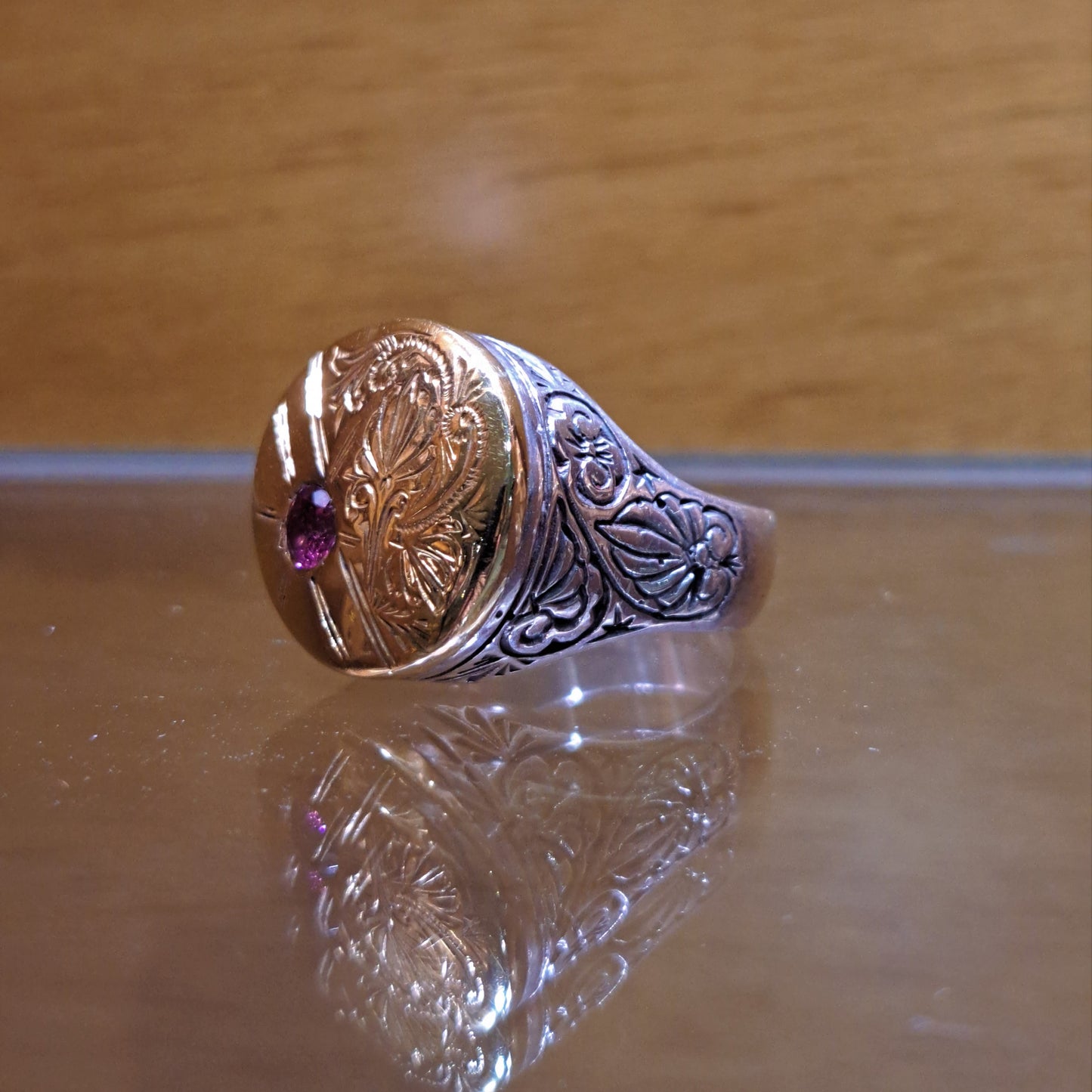 Handmade 18K and silver byzantine style ring