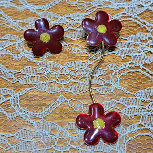 Handmade earrings with red flowers