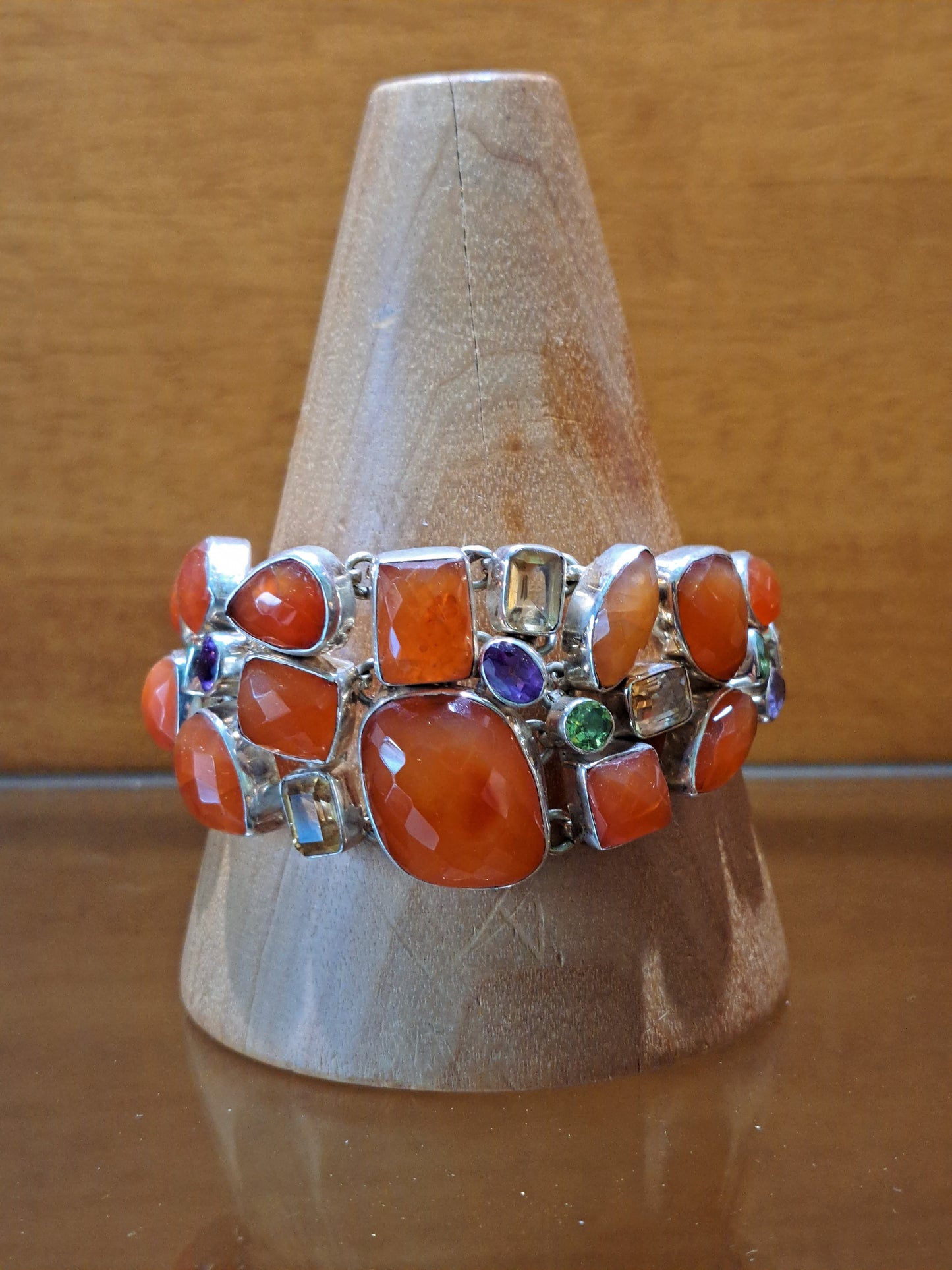 Handmade  multi color semi precious stones silver bracelet