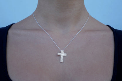 Medium Silver Textured Cross - Katerina Roukouna