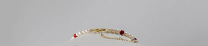 Pearls, Carnelians and Gold Plated Sterling Silver Leaves Necklace - Katerina Roukouna