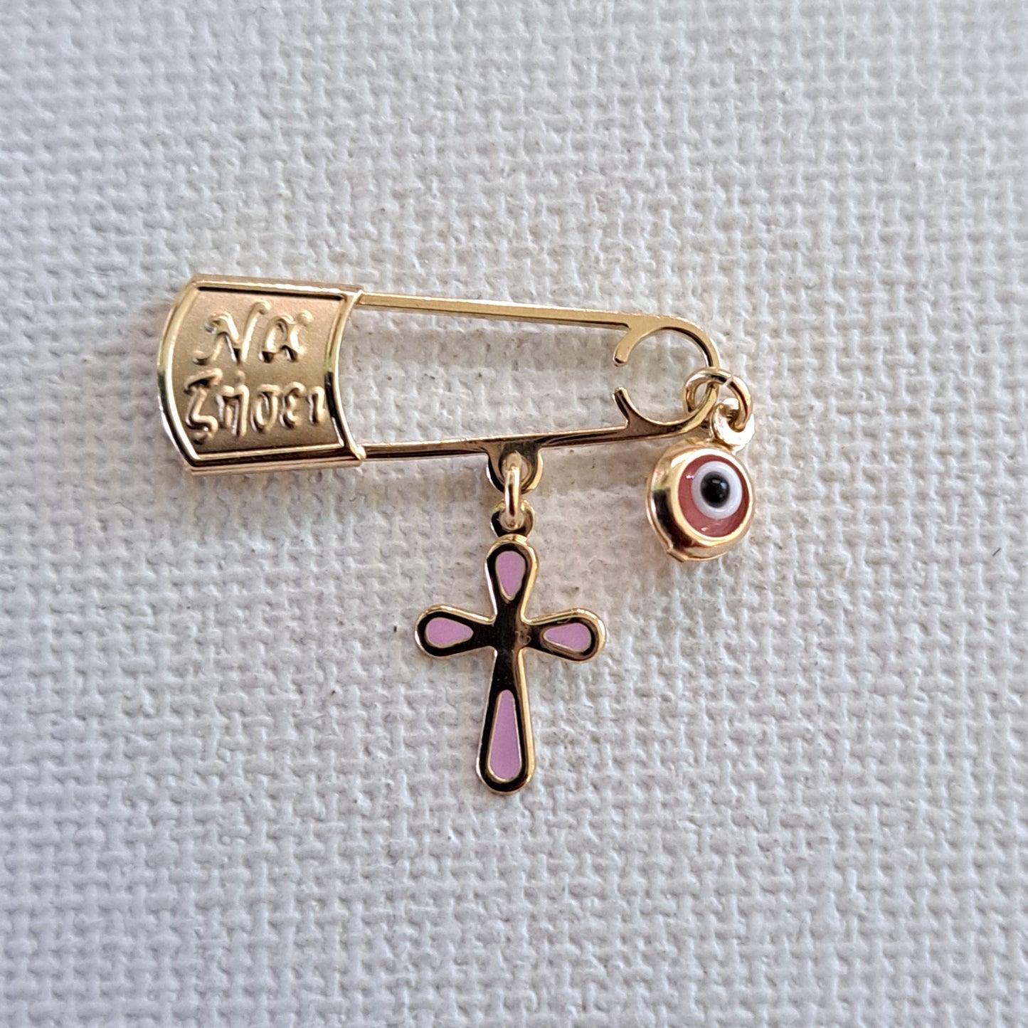 9K pink cross pin baby charm