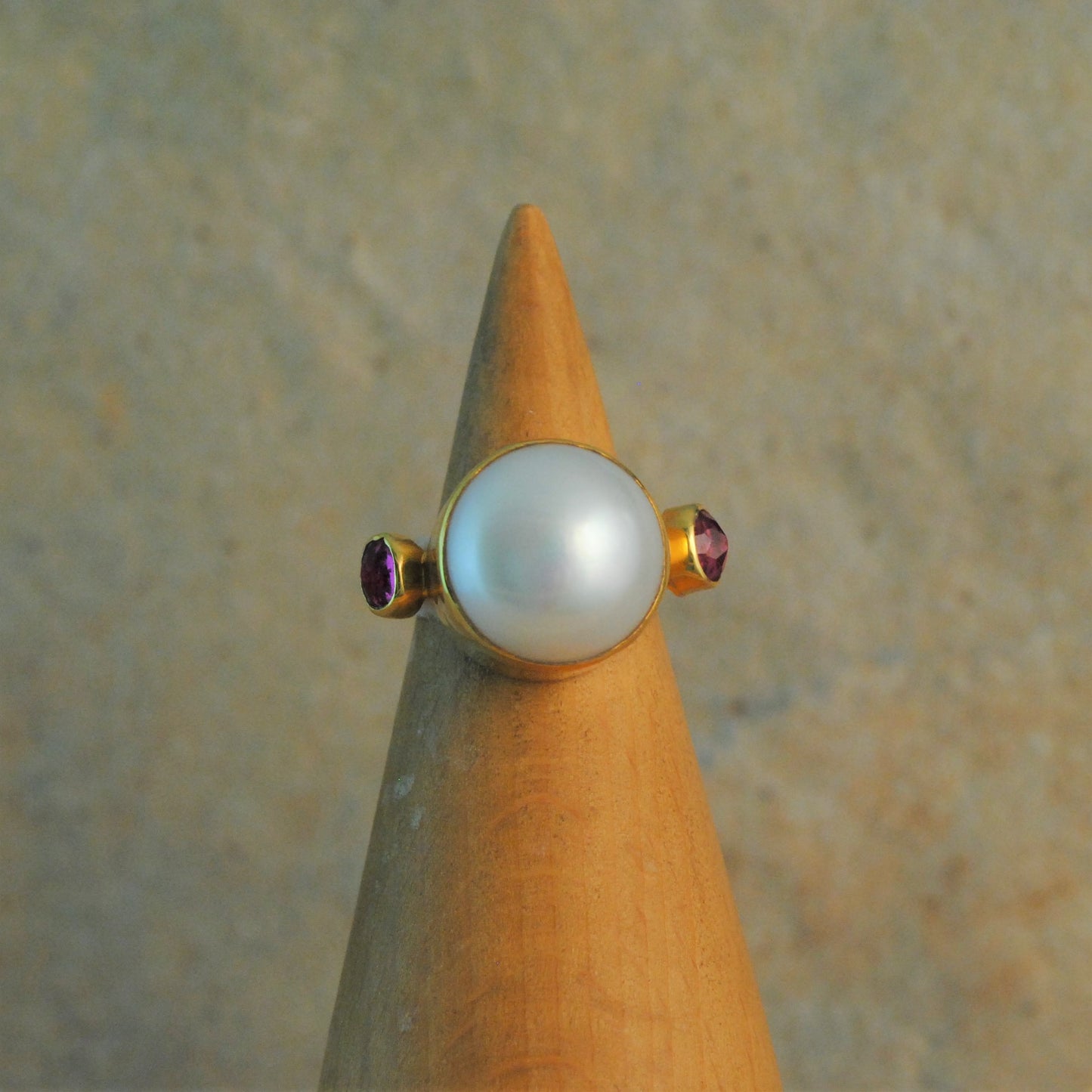 18K Gold ring with pearl and tourmalines