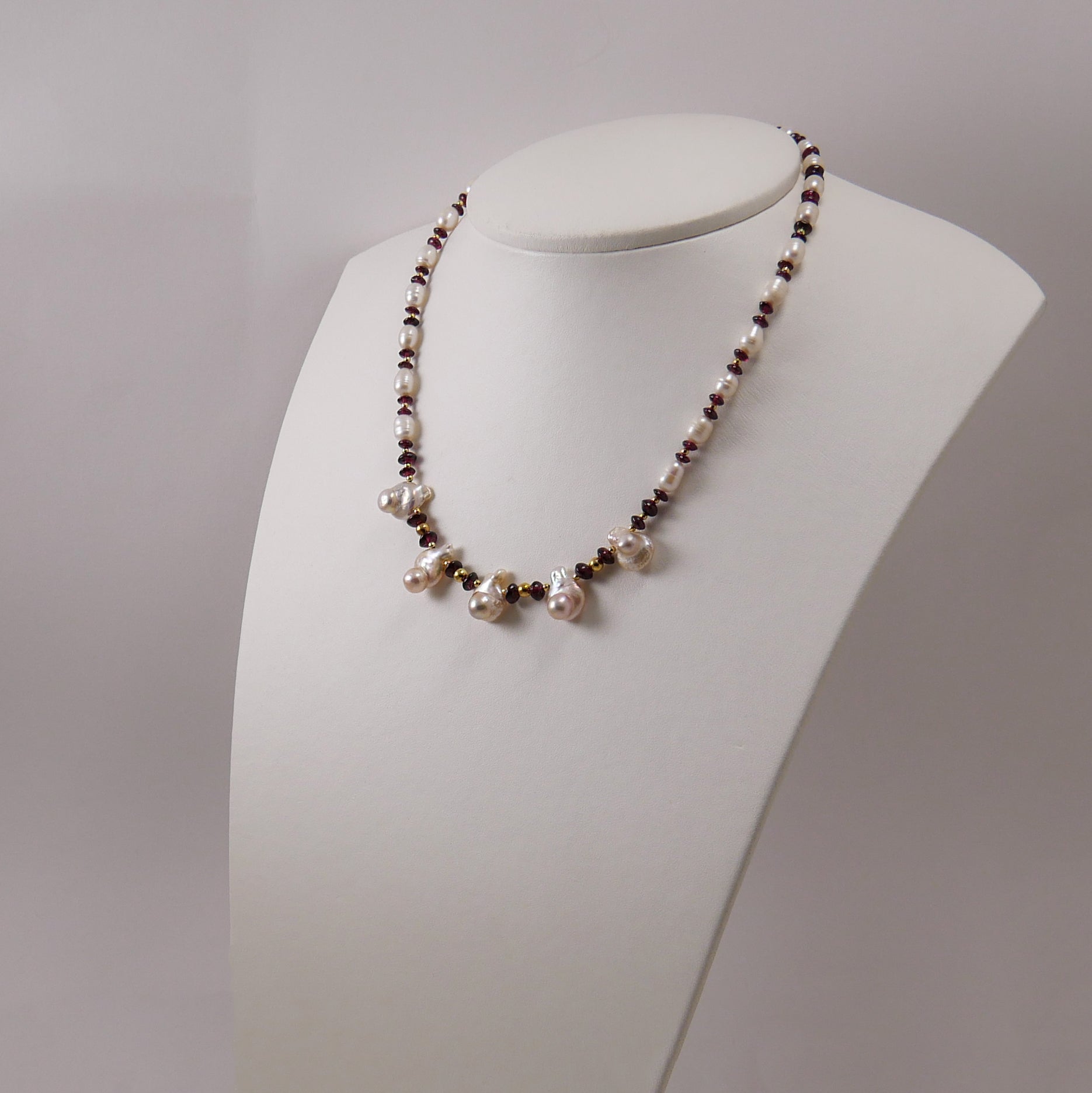 Garnets, Pearls & Gold Plated Silver Necklace - Katerina Roukouna