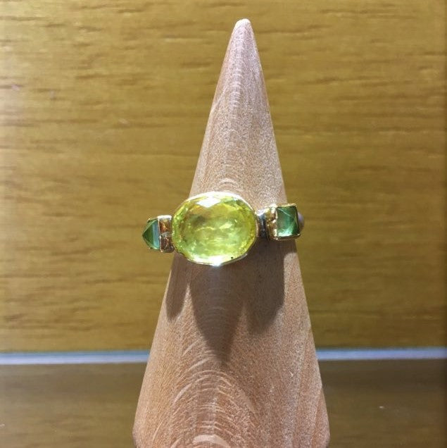 Citrine and peridots ring with 18K gold and silver.