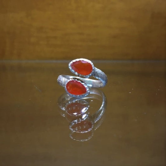 Silver ring with two cornelians
