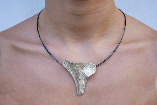 Vase - sterling silver textured necklace with Stainless Steel Wires 