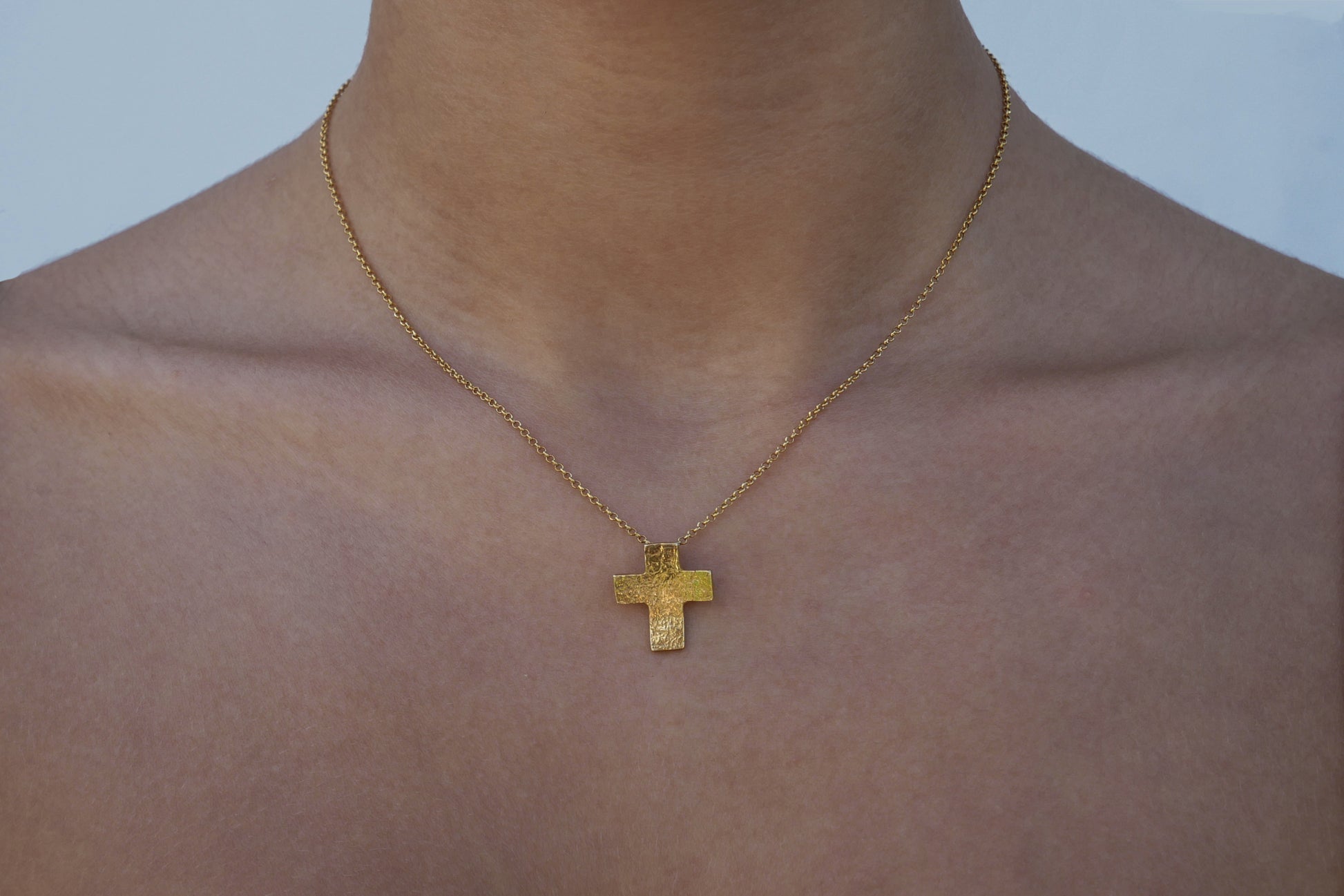 Tiny Gold Plated Textured Cross - Katerina Roukouna