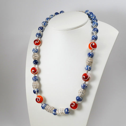 Tibetan Porcelain & Sterling Silver Necklace - Katerina Roukouna