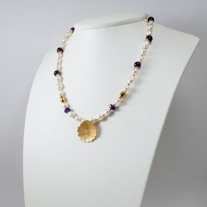 Pearls, Amethysts & Gold Plated Silver Necklace (Anthos)