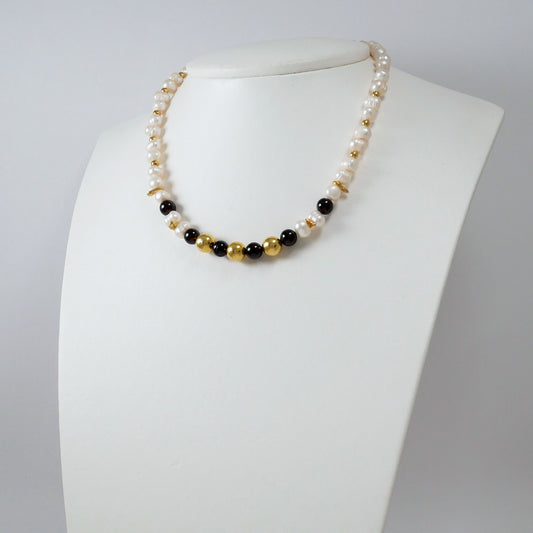 Garnets, Pearls & Gold Plated Silver Necklace (IV)