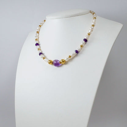 Pearls, Amethysts & Gold Plated Silver Necklace (III)