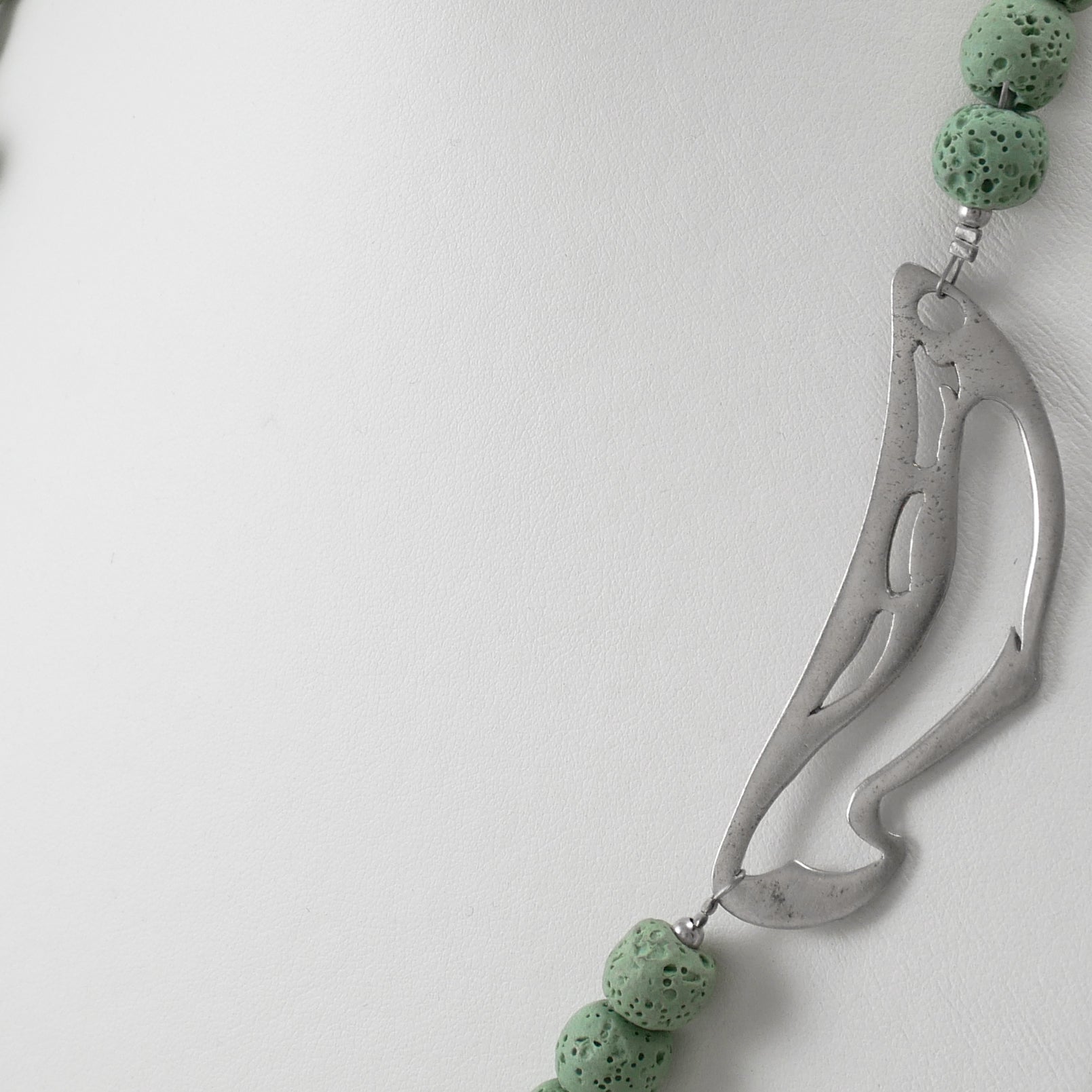 White Corals & Lava w' Sterling Silver Dolphin Necklace - Katerina Roukouna