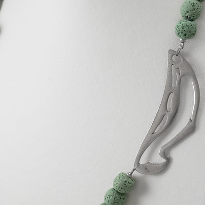 White Corals & Lava w' Sterling Silver Dolphin Necklace - Katerina Roukouna