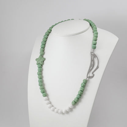 White Corals & Lava w' Sterling Silver Dolphin Necklace - Katerina Roukouna