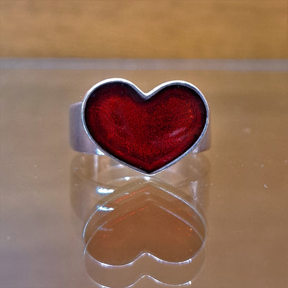 Red heart  sterling silver ring
